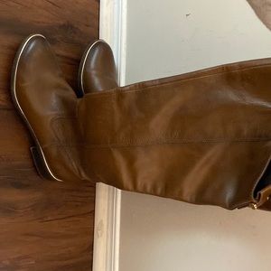 Dark brown leather knee high boots